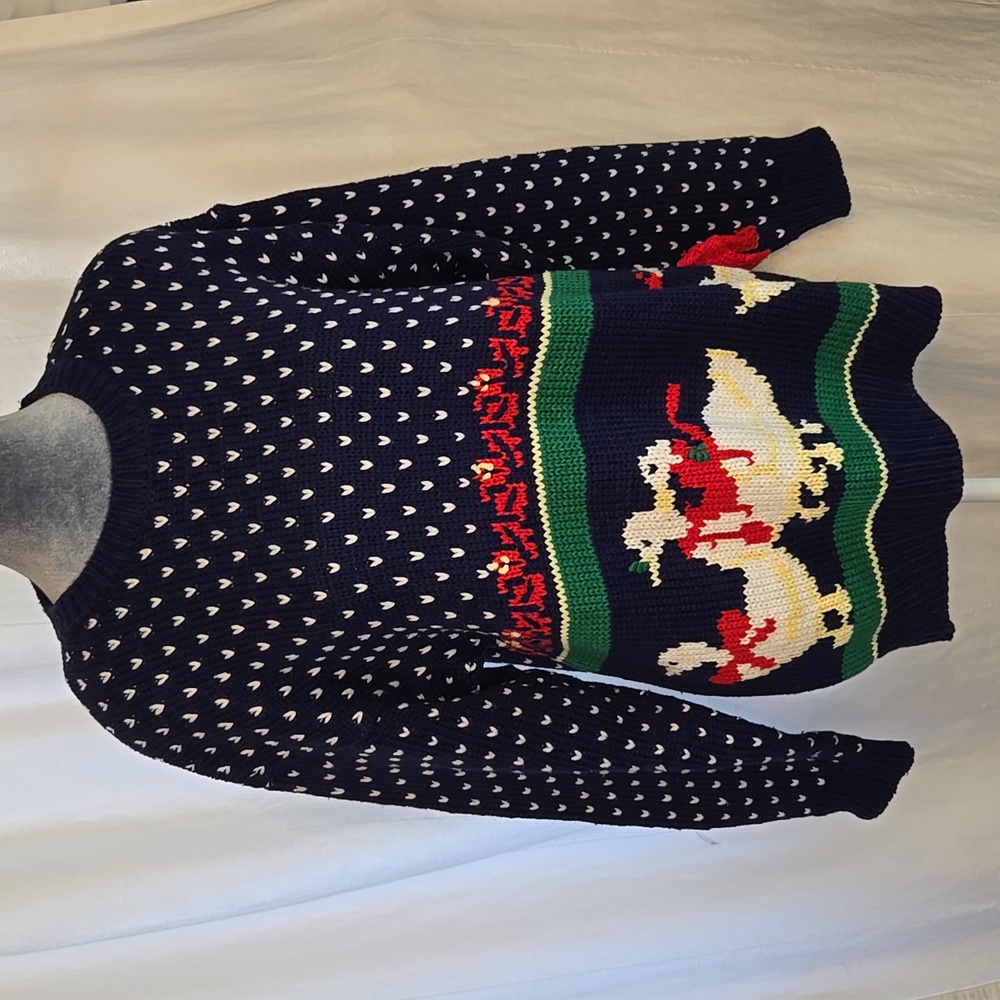 Vintage 90s Karen Scott Winter Goose Sweater Size Medium Blue Cottagecore